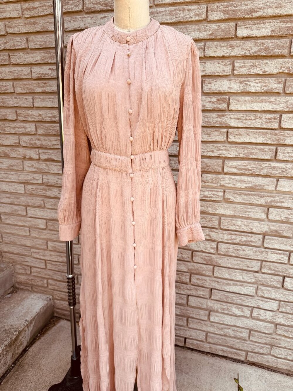 Kendall + Kylie Blush Pink Crinkle Pleated Maxi Dress M 8-10 NWOT